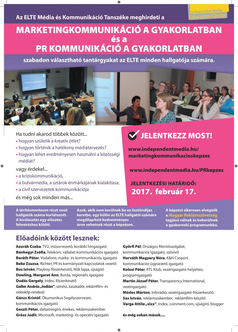 Marketing- és PR kommunikáció kurzusok az MMI-n – Jelentkezési határidő: február 17.